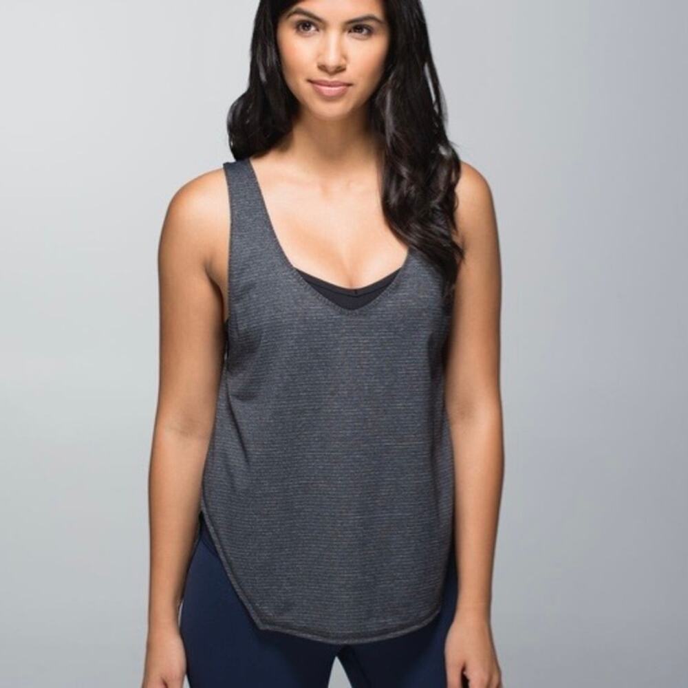 Lululemon Athletica Seek The Heat Tank Heather Black Striped Tank Top Size 6